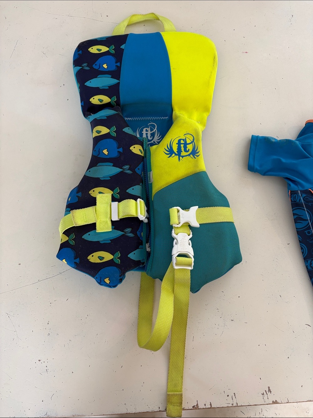 Kids Fish Print Swim Vest in Yellow, Teal & Navy